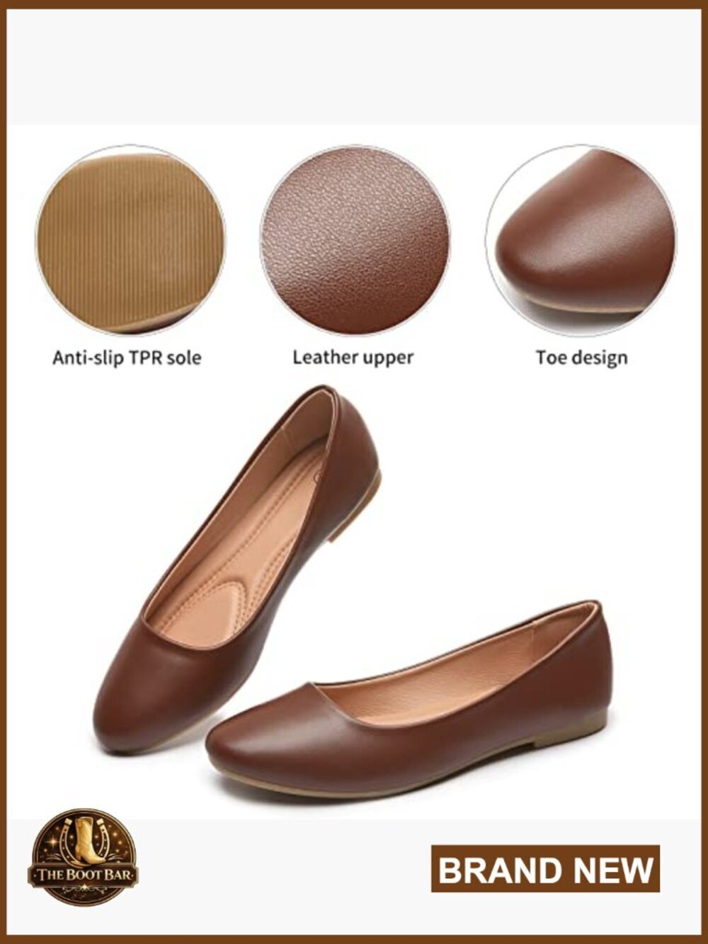Women's Ballet Flats Slip On Shoes Comfortable PU Leather Round Toe - Picture 4 of 7
